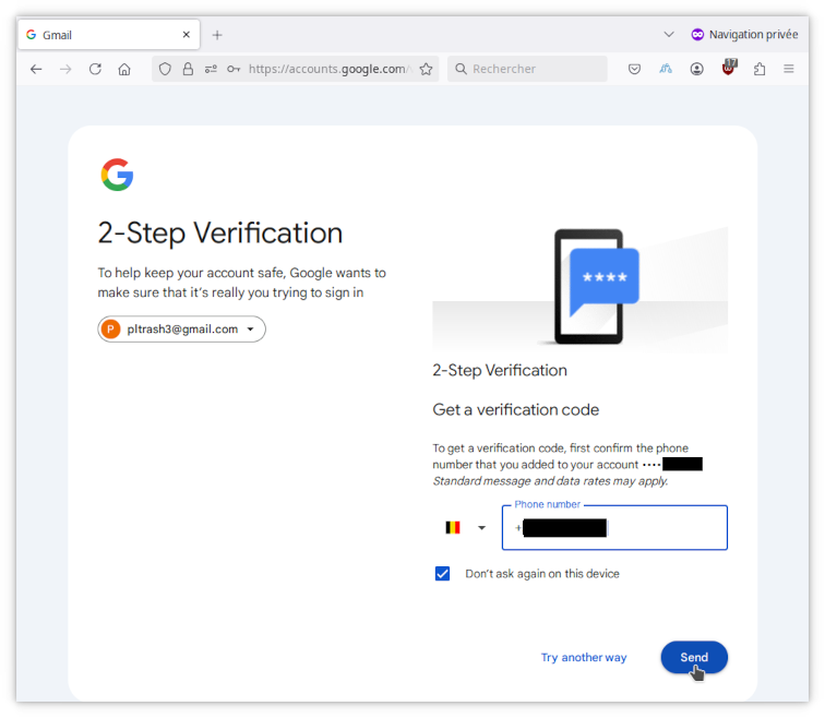 Confirm phone number page