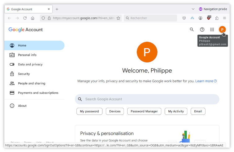 Google account icon with your initial or picture