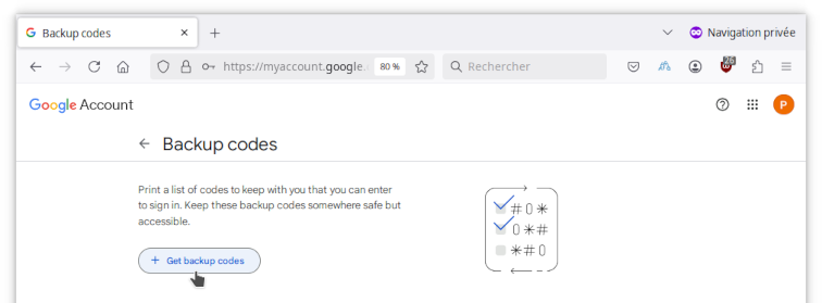 Get backup codes button