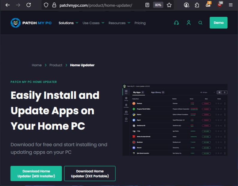 Patchmypc Home Updater page Patchmypc Home Updater page