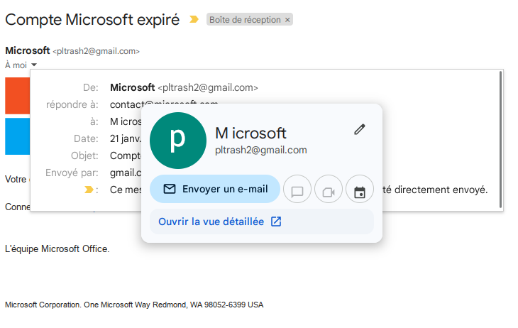 Mail avec fausse adresse de l'expéditeur