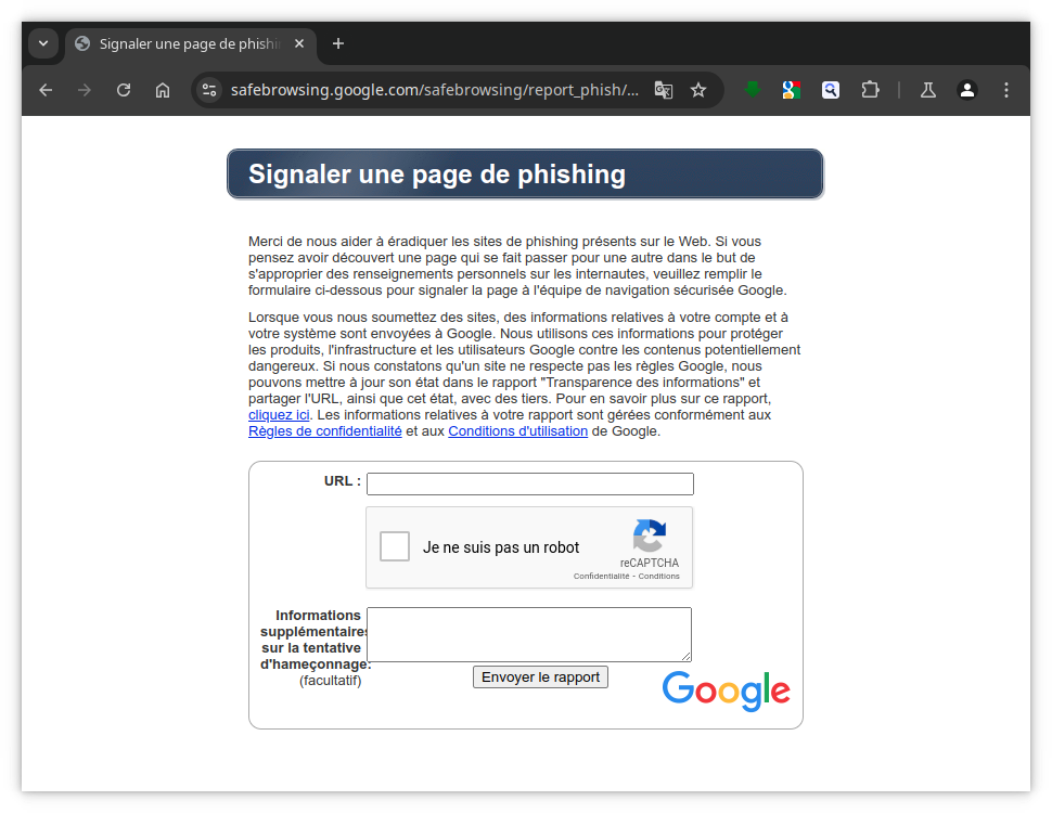 Google - signaler un phishing