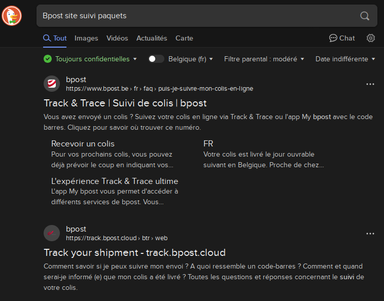 Recherche du site de Bpost