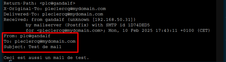 Message reçu dans client ligne de commande
