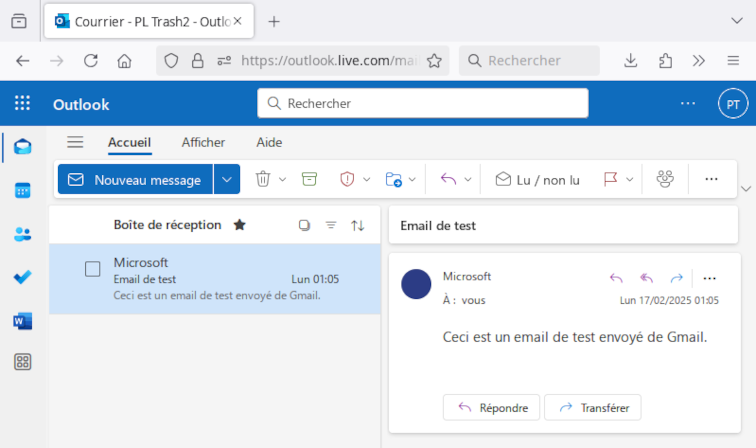 O365 - sélection de l'email