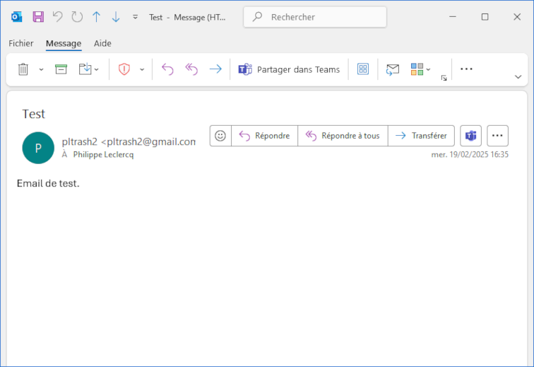 Outlook - sélection de l'email