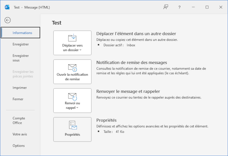 Outlook - Propriétés
