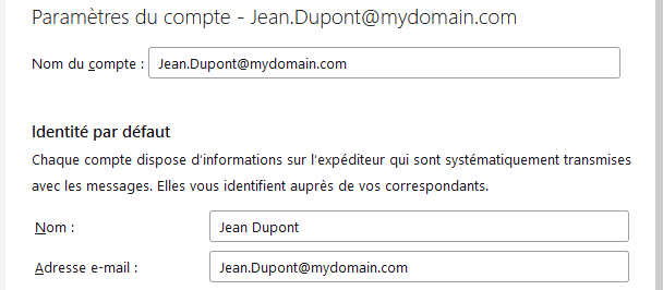 Paramètres du client de messagerie