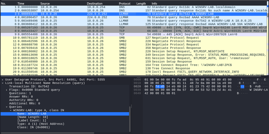 Capture réseau requete LLMNR