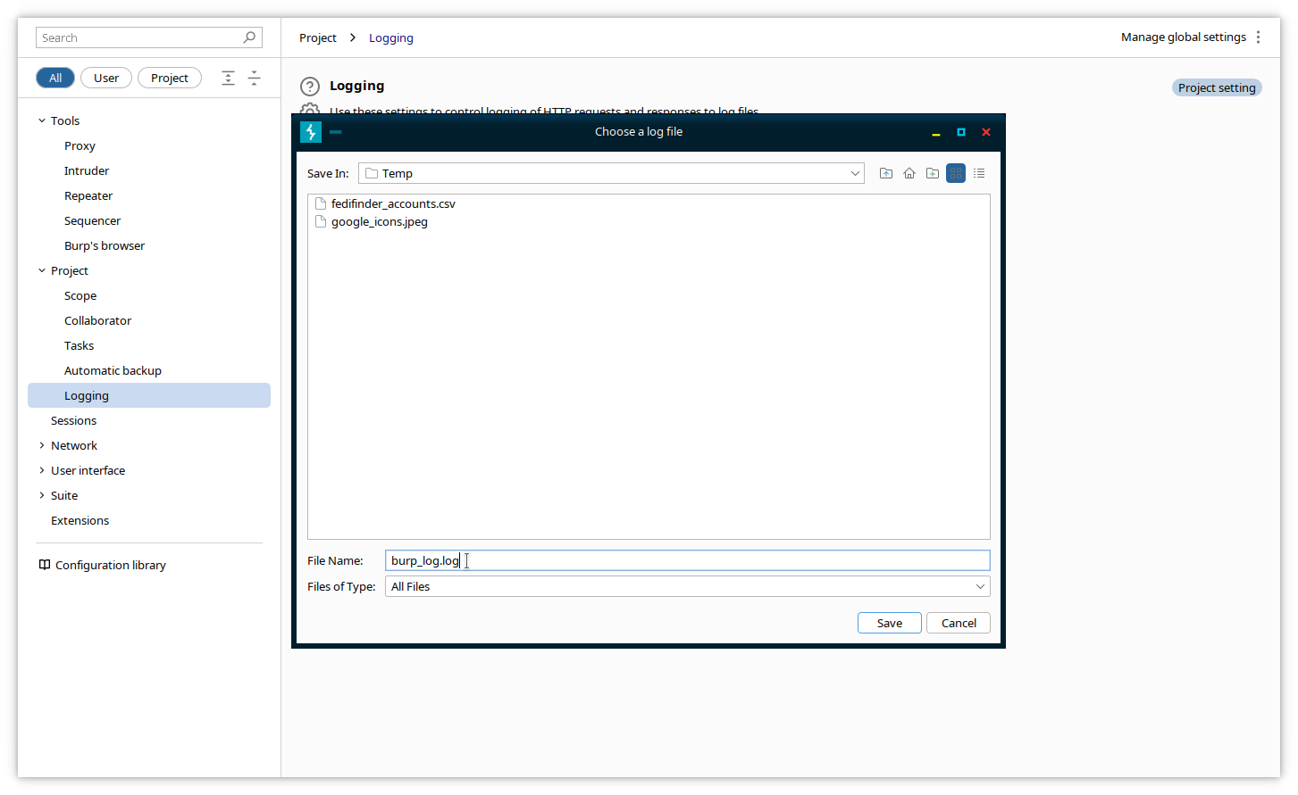 Burp - Fichier de journalisation