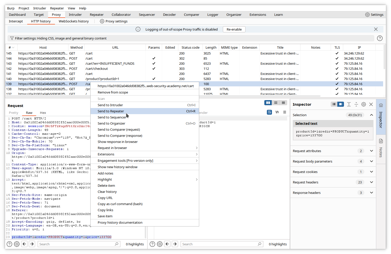 Burp - envoyer à Repeater