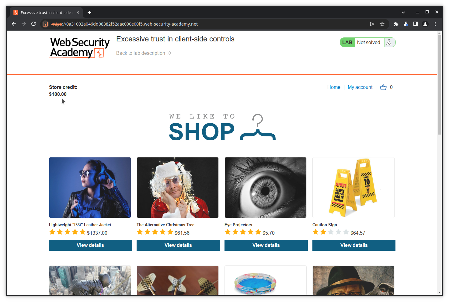 Accueil de la boutique