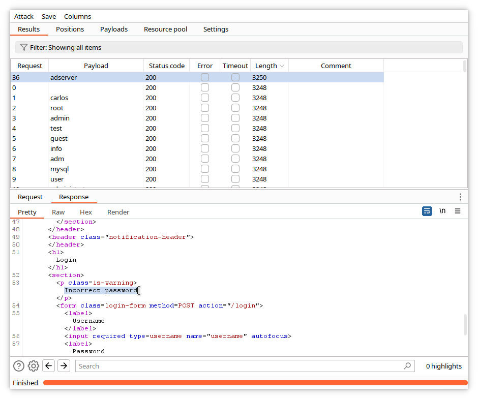 Intruder - réponse intéressante