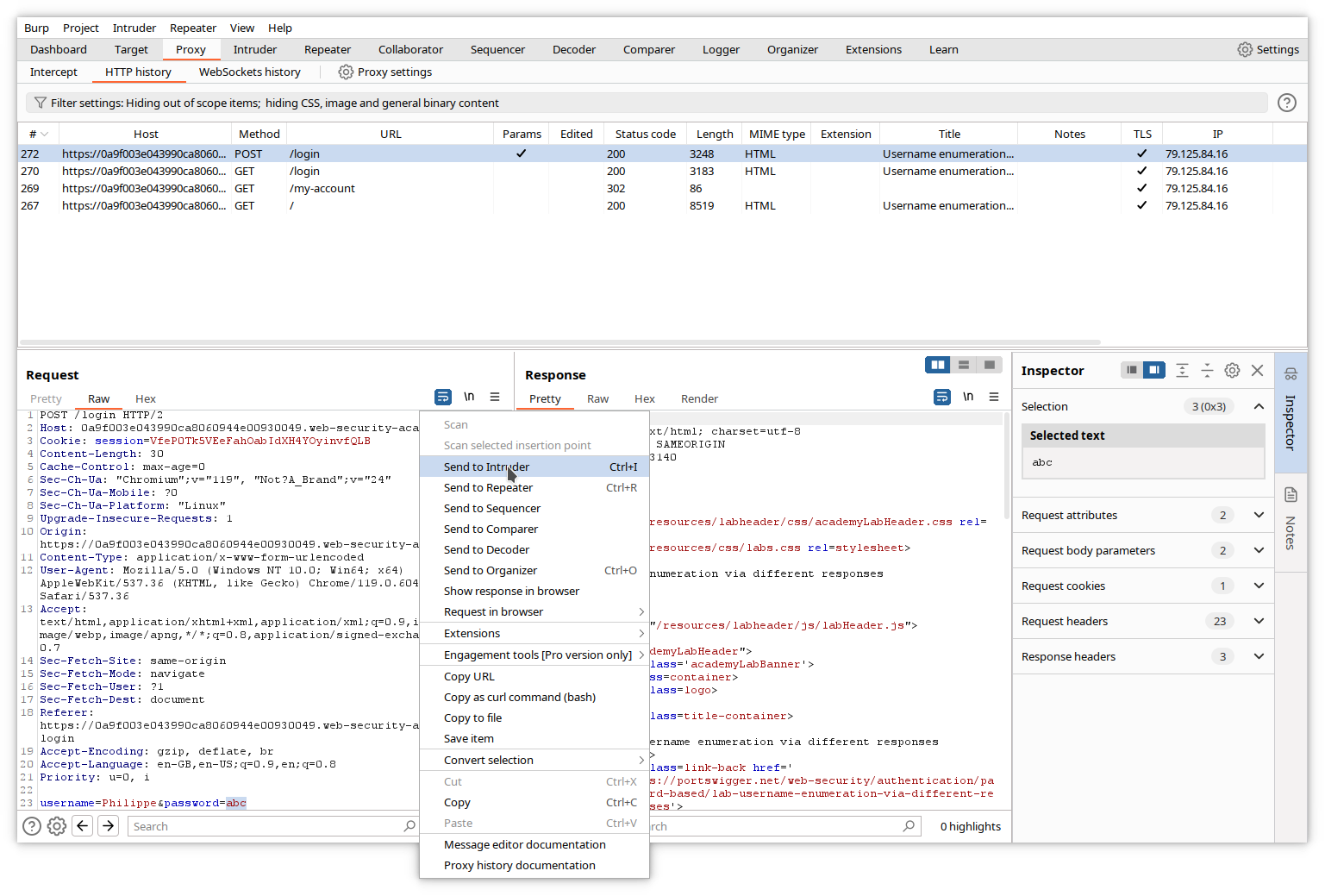 Burp - envoyer à Intruder pour le mot de passe