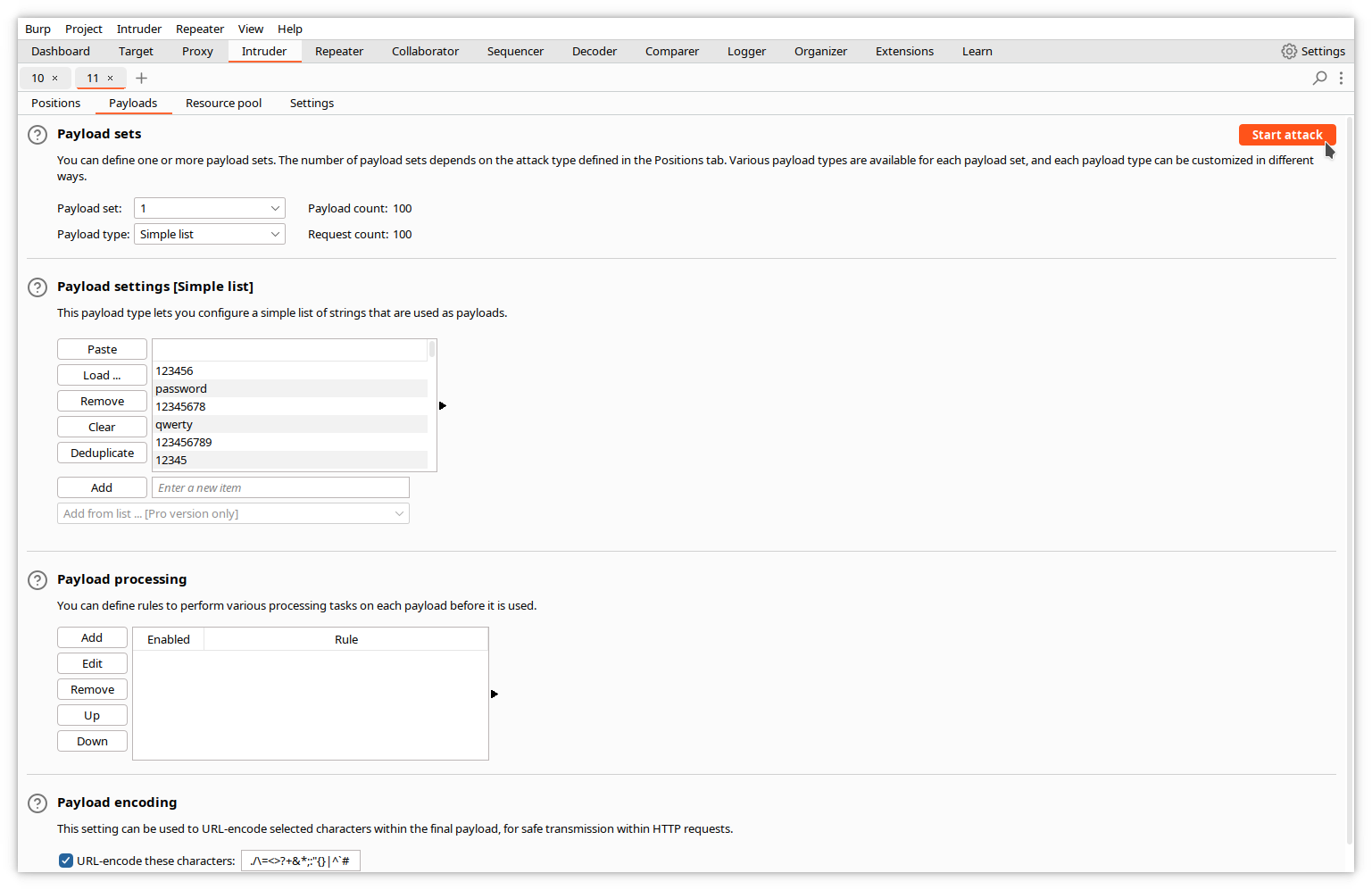 Intruder - lancement de la deuxième attaque