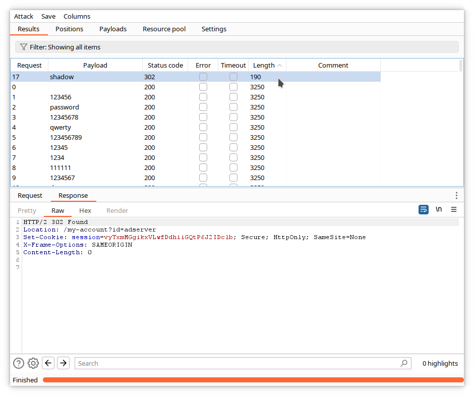 Intruder - liste des réponses