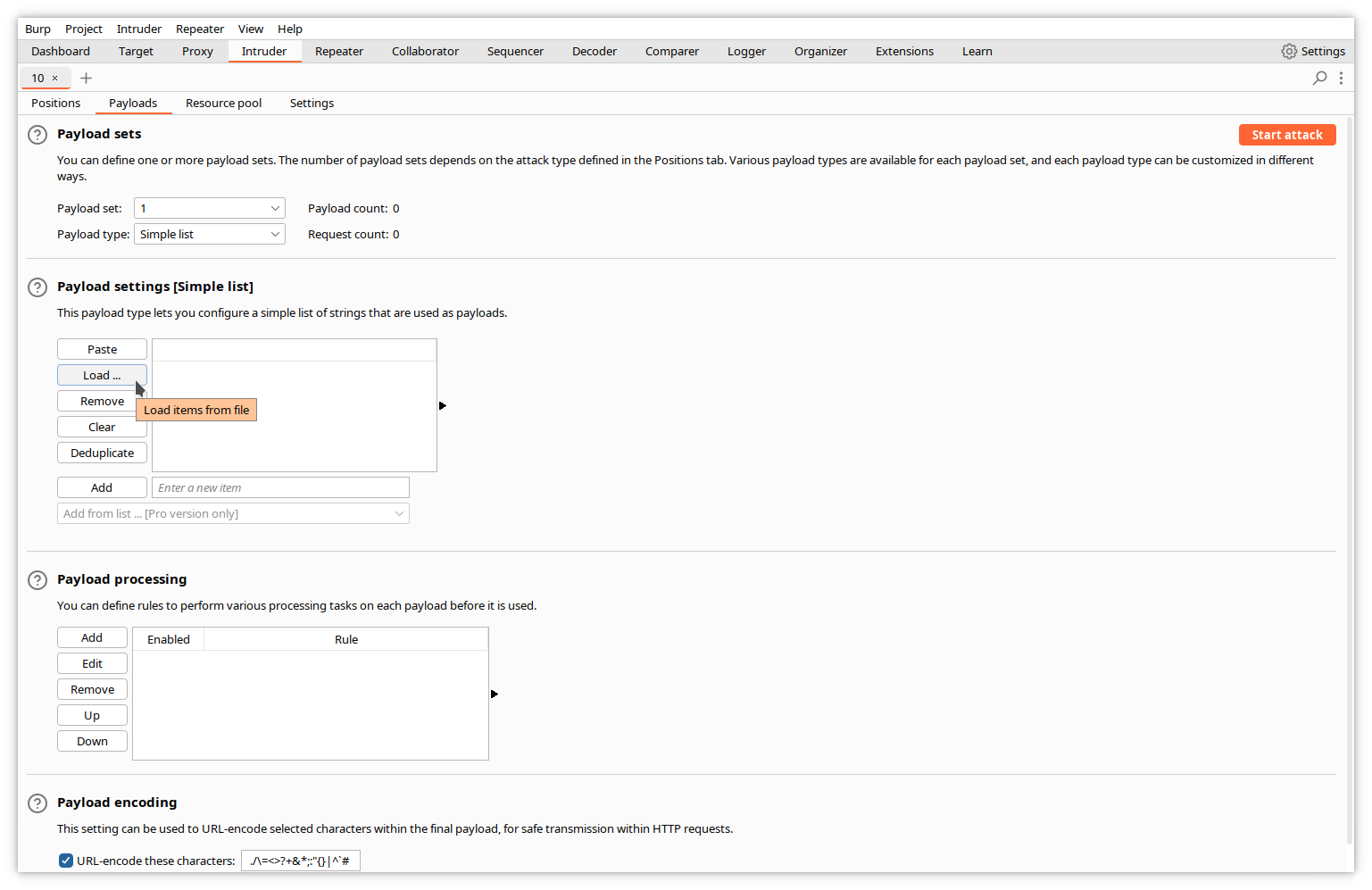 Intruder - charger les valeurs de la charge utile