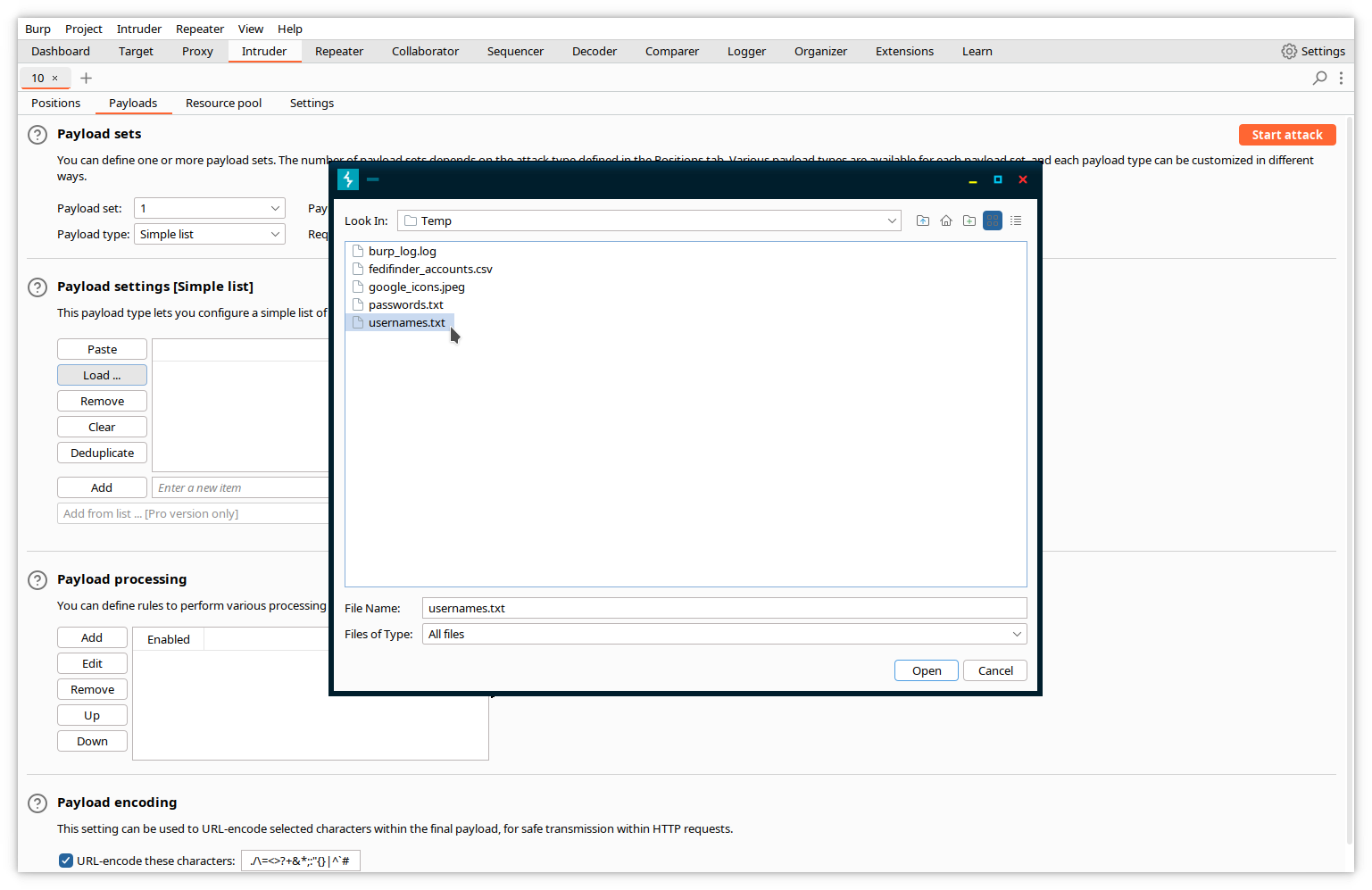 Intruder - dialogue charger fichier