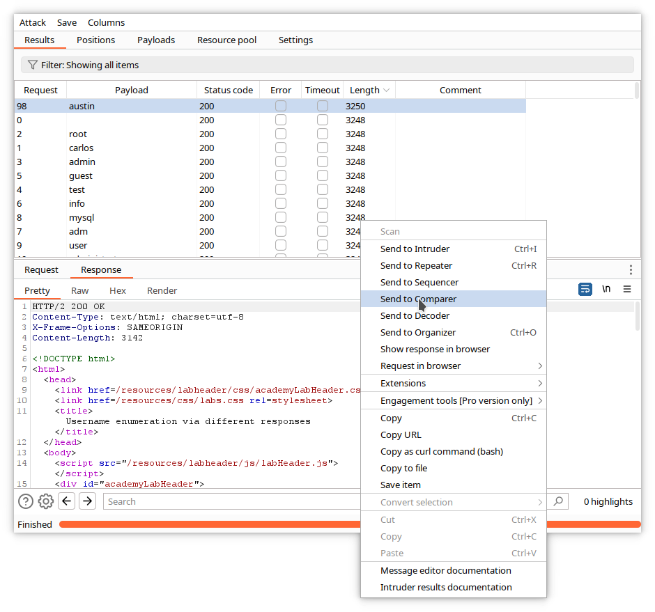 Burp - envoyer à Comparer