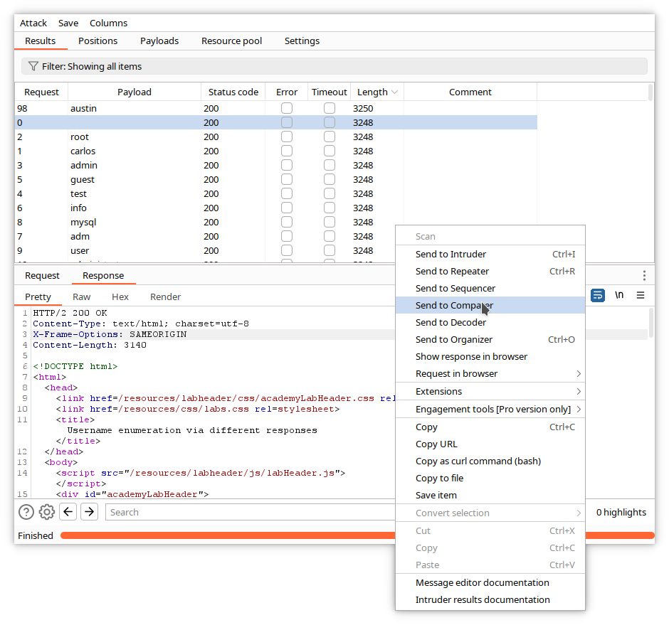 Burp - envoyer 2ème page à Comparer