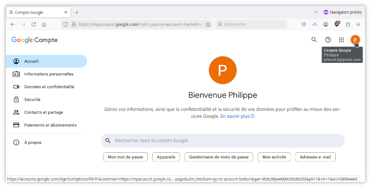 Bouton Compte Google sur votre initiale ou image