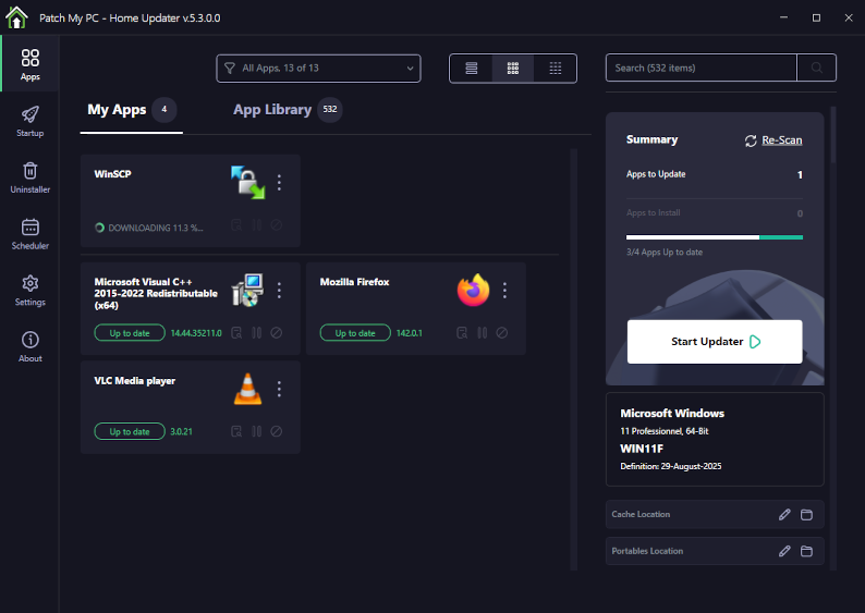 Patchmypc télécharge la mise à jour d'une application