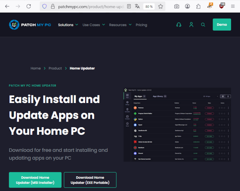 Page de Home Updater de Patchmypc