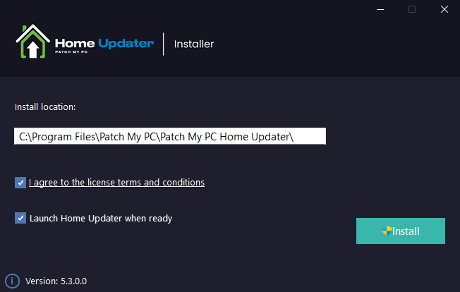 Fenêtre de l'installateur de Patchmypc